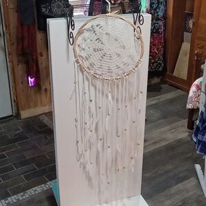 (436) Large Handcrafted Cream Macramé Dream Catcher, Wall Art